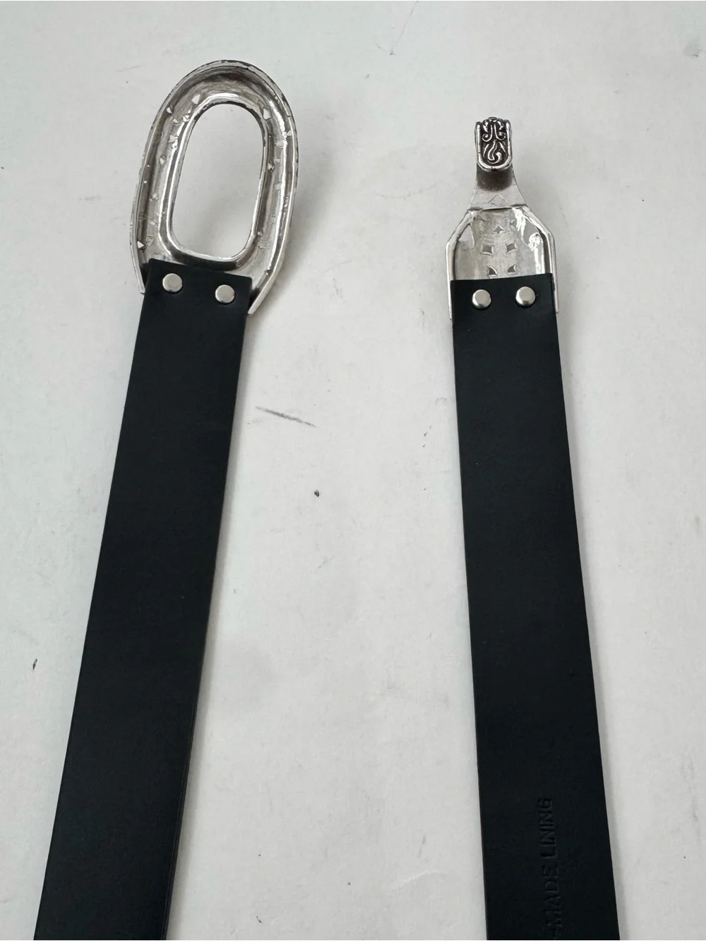 Chicos Black Split Leather Belt Ornate Silver Interlocking Buckle Western S/M